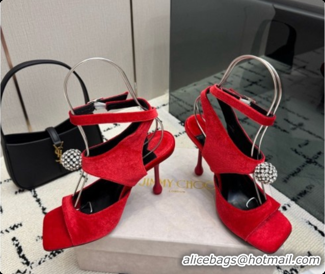 Luxury Classic Jimmy Choo Velvet Sandals with Crystals J091222 Red 2026