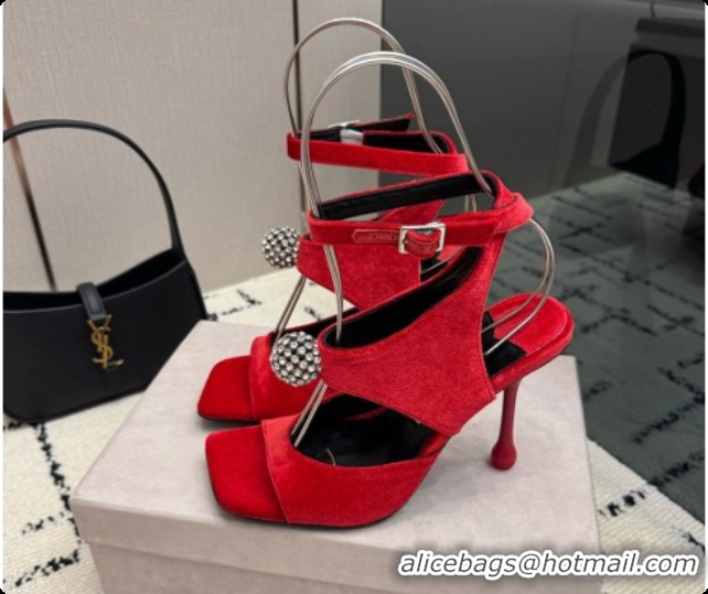 Luxury Classic Jimmy Choo Velvet Sandals with Crystals J091222 Red 2026