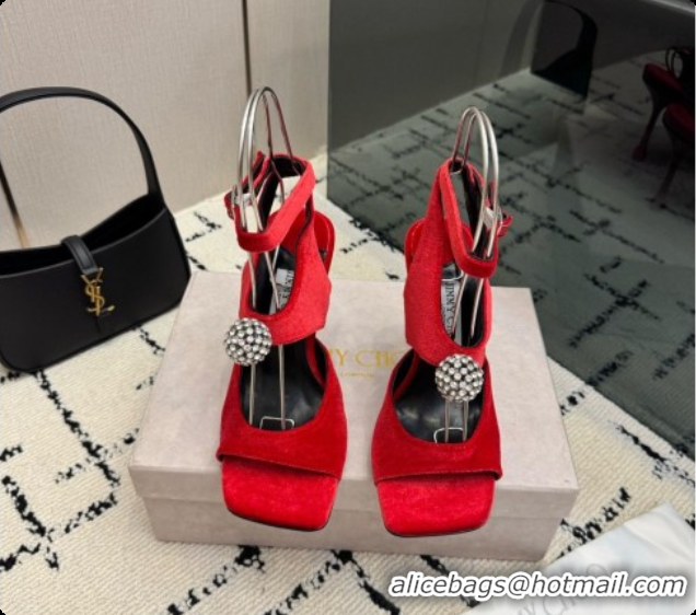 Luxury Classic Jimmy Choo Velvet Sandals with Crystals J091222 Red 2026