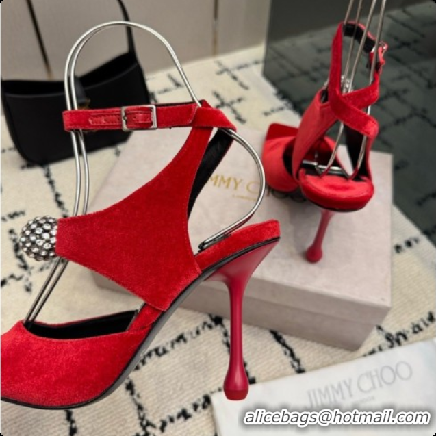 Luxury Classic Jimmy Choo Velvet Sandals with Crystals J091222 Red 2026