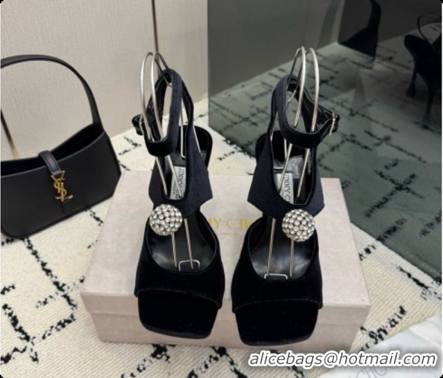 Luxury Jimmy Choo Velvet Sandals with Crystals J091223 Black 2026