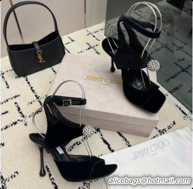 Luxury Jimmy Choo Velvet Sandals with Crystals J091223 Black 2026