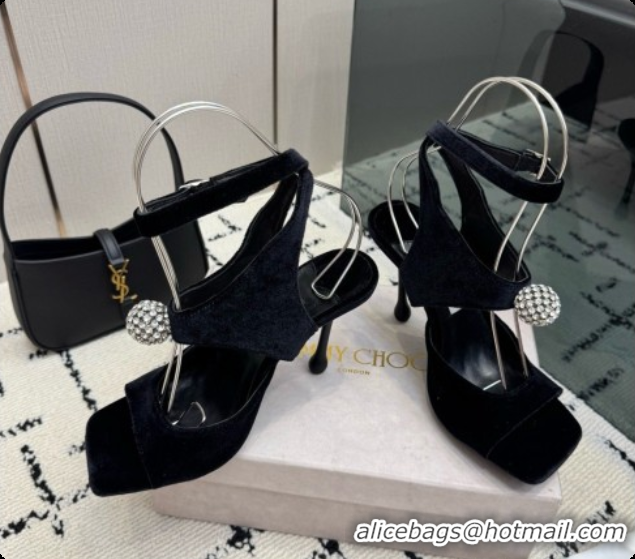 Luxury Jimmy Choo Velvet Sandals with Crystals J091223 Black 2026