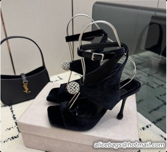 Luxury Jimmy Choo Velvet Sandals with Crystals J091223 Black 2026