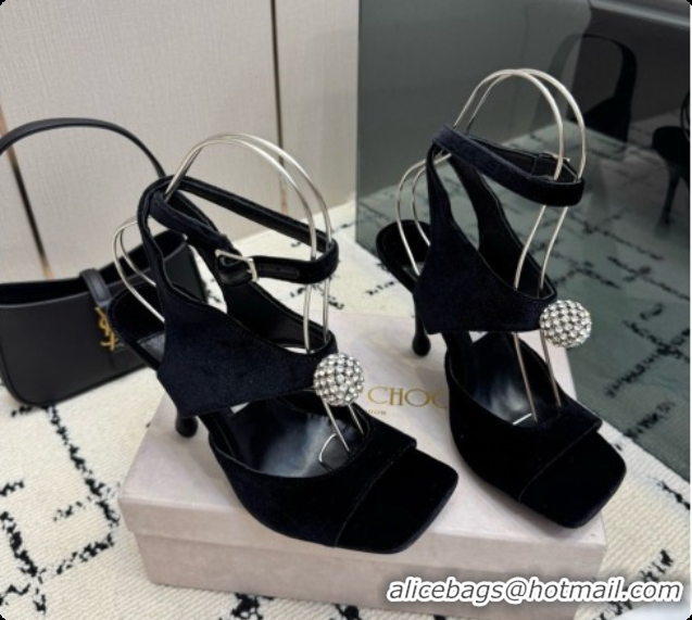 Luxury Jimmy Choo Velvet Sandals with Crystals J091223 Black 2026