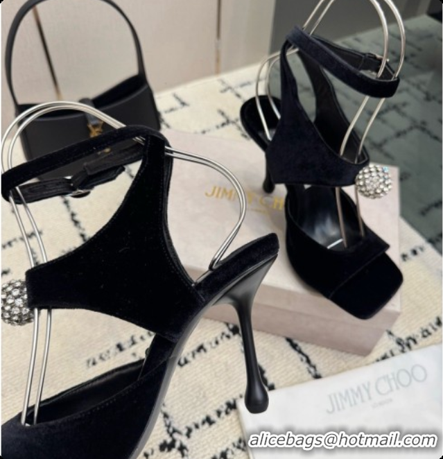 Luxury Jimmy Choo Velvet Sandals with Crystals J091223 Black 2026