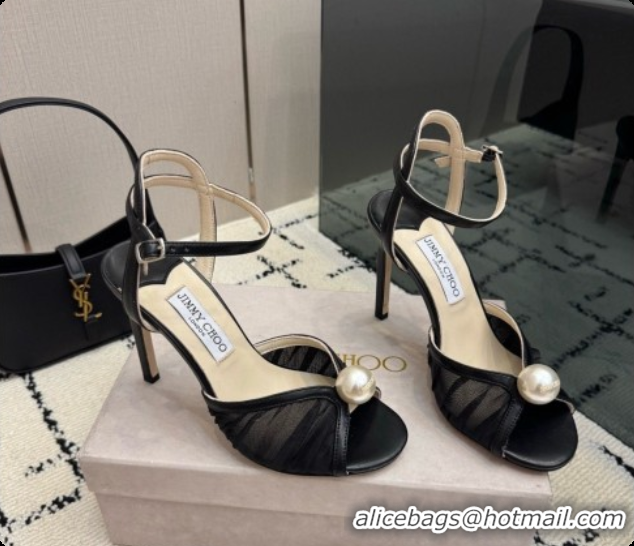 Best Quality Jimmy Choo Sacora 100 Sandals with Pearl J091224 Black Mesh 2026