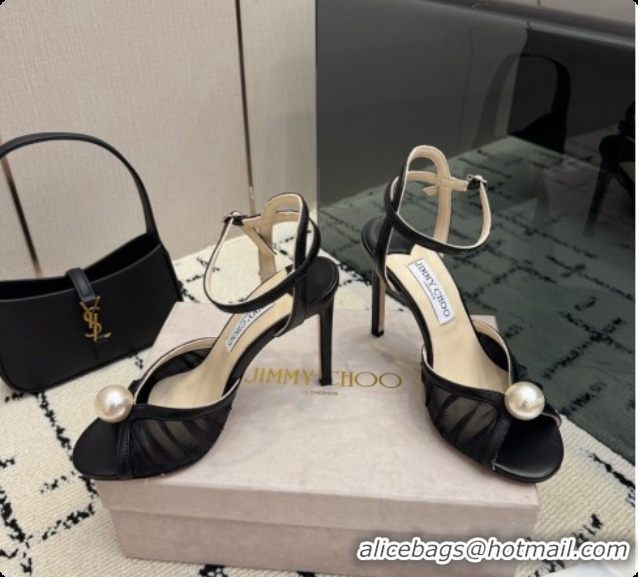 Best Quality Jimmy Choo Sacora 100 Sandals with Pearl J091224 Black Mesh 2026