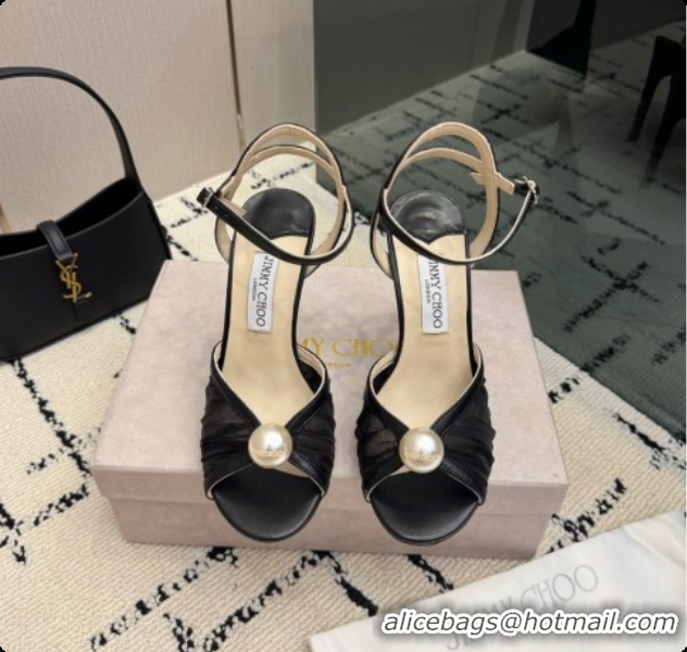 Best Quality Jimmy Choo Sacora 100 Sandals with Pearl J091224 Black Mesh 2026