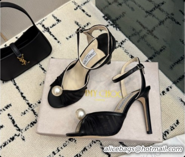 Best Quality Jimmy Choo Sacora 100 Sandals with Pearl J091224 Black Mesh 2026