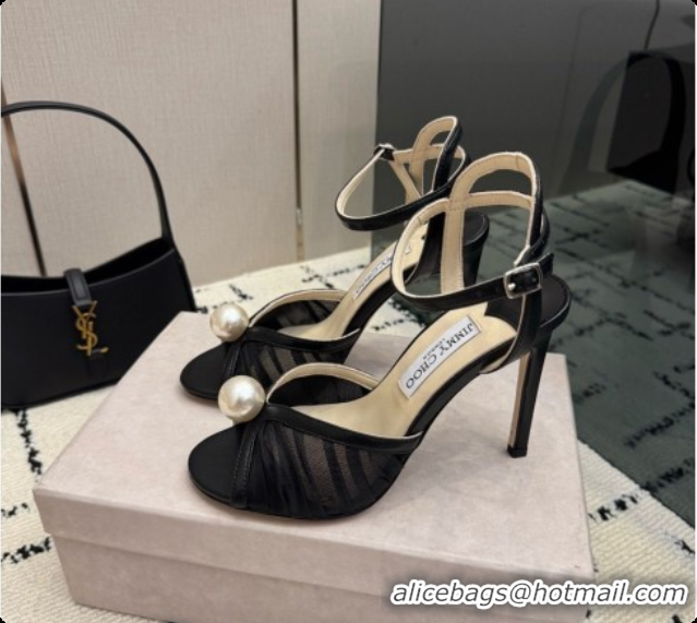 Best Quality Jimmy Choo Sacora 100 Sandals with Pearl J091224 Black Mesh 2026