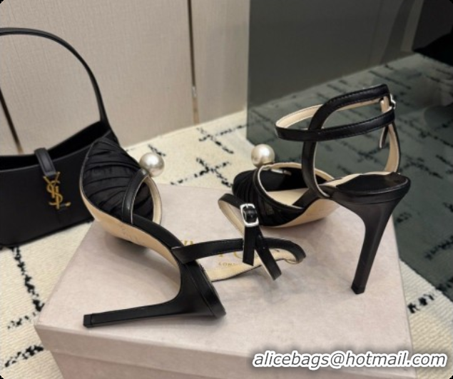 Best Quality Jimmy Choo Sacora 100 Sandals with Pearl J091224 Black Mesh 2026
