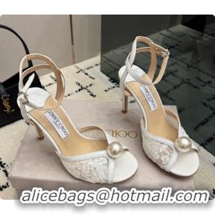 Best Quality Jimmy Choo Sacora 100 Sandals with Pearl J091225 White Lace 2026