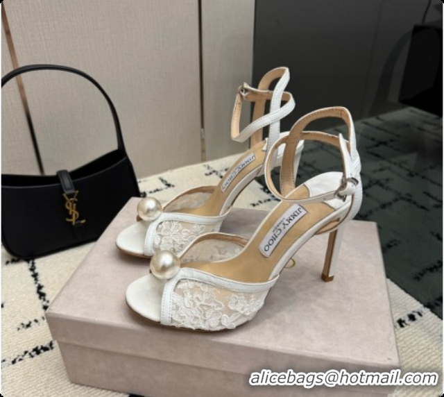 Best Quality Jimmy Choo Sacora 100 Sandals with Pearl J091225 White Lace 2026