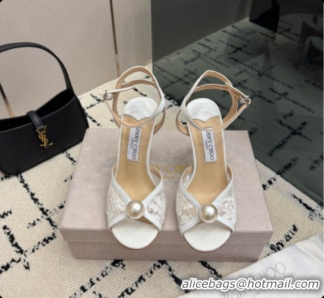 Best Quality Jimmy Choo Sacora 100 Sandals with Pearl J091225 White Lace 2026