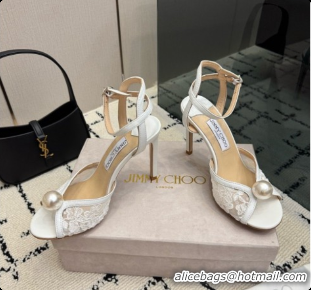 Best Quality Jimmy Choo Sacora 100 Sandals with Pearl J091225 White Lace 2026