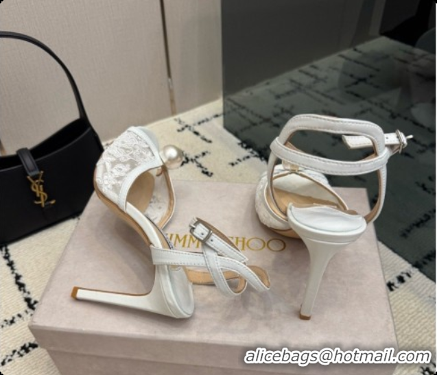 Best Quality Jimmy Choo Sacora 100 Sandals with Pearl J091225 White Lace 2026