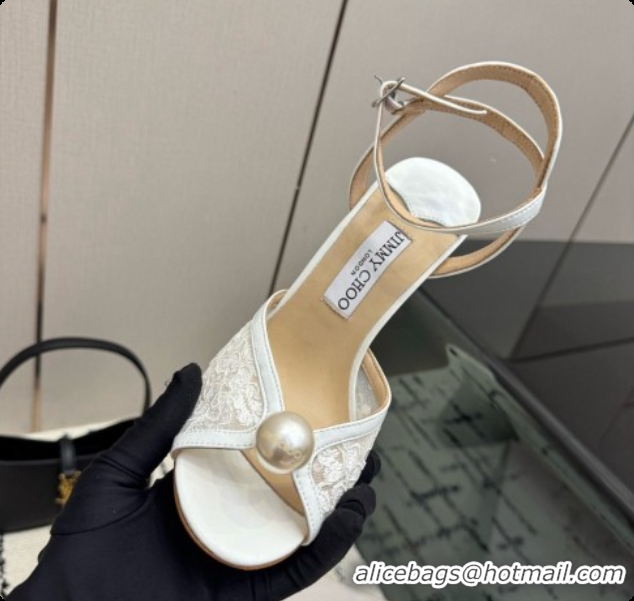 Best Quality Jimmy Choo Sacora 100 Sandals with Pearl J091225 White Lace 2026