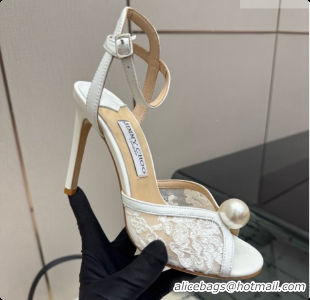 Best Quality Jimmy Choo Sacora 100 Sandals with Pearl J091225 White Lace 2026