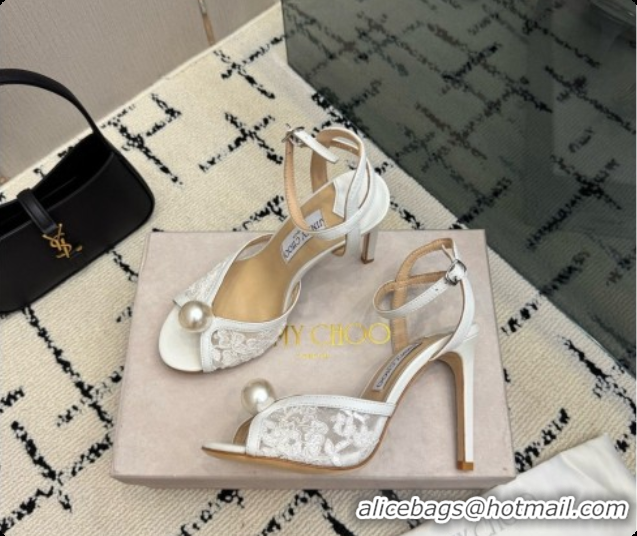 Best Quality Jimmy Choo Sacora 100 Sandals with Pearl J091225 White Lace 2026
