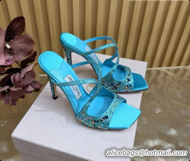Luxury Classic Jimmy Choo Anise 95 Mule Sandals with Crystals J091227 Blue 2026