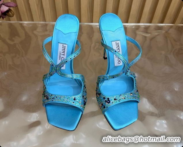 Luxury Classic Jimmy Choo Anise 95 Mule Sandals with Crystals J091227 Blue 2026