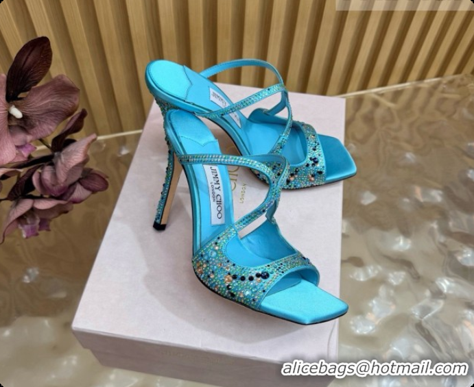 Luxury Classic Jimmy Choo Anise 95 Mule Sandals with Crystals J091227 Blue 2026
