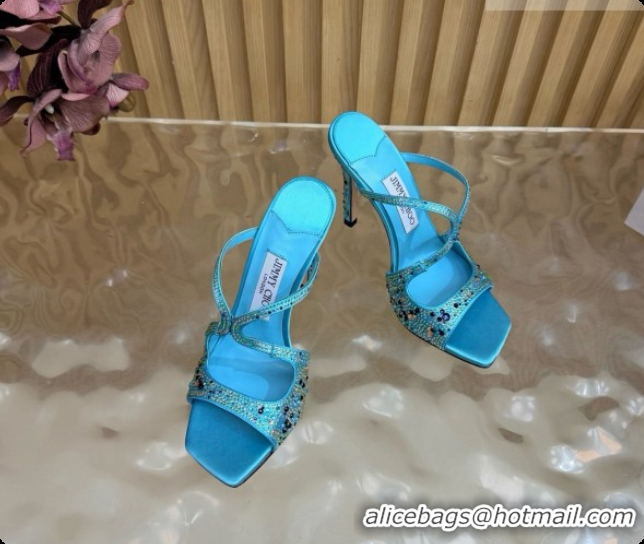 Luxury Classic Jimmy Choo Anise 95 Mule Sandals with Crystals J091227 Blue 2026