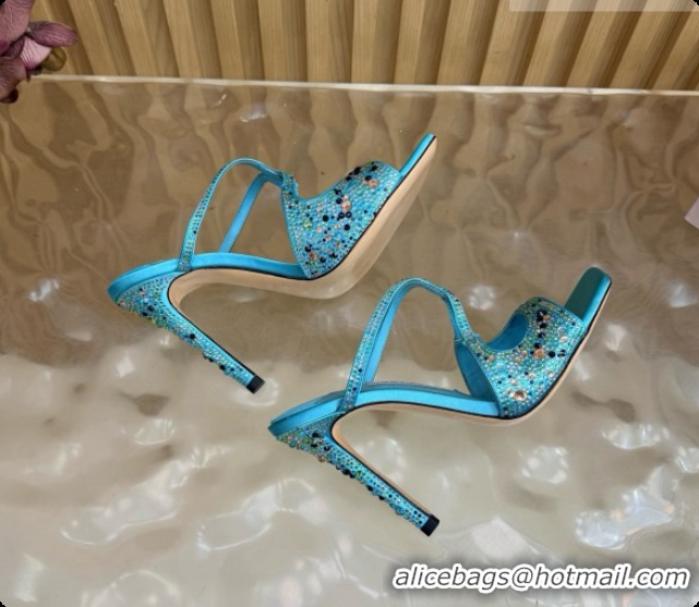 Luxury Classic Jimmy Choo Anise 95 Mule Sandals with Crystals J091227 Blue 2026