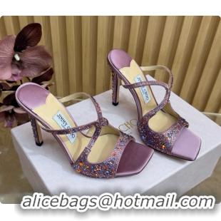 Luxury Jimmy Choo Anise 95 Mule Sandals with Crystals J091228 Purple 2026