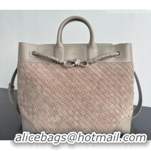 Top Grade Bottega Veneta Men's Intrecciato Suede Andiamo Voyager Tote Bag 827066 Beige/Grey 2026