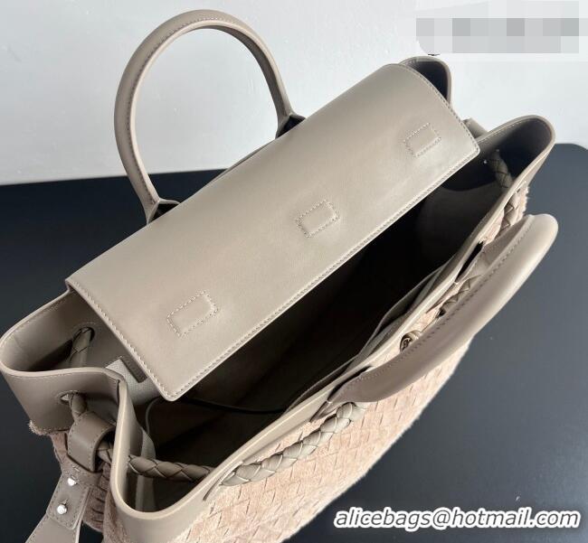 Top Grade Bottega Veneta Men's Intrecciato Suede Andiamo Voyager Tote Bag 827066 Beige/Grey 2026