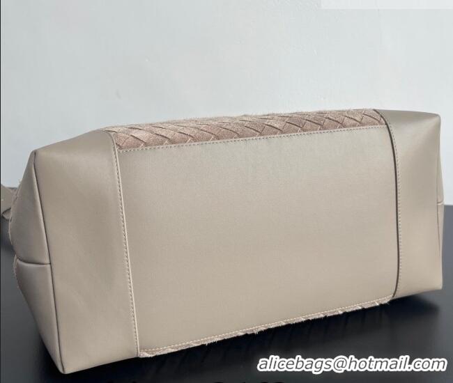Top Grade Bottega Veneta Men's Intrecciato Suede Andiamo Voyager Tote Bag 827066 Beige/Grey 2026