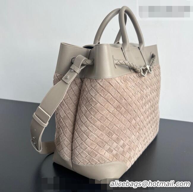 Top Grade Bottega Veneta Men's Intrecciato Suede Andiamo Voyager Tote Bag 827066 Beige/Grey 2026