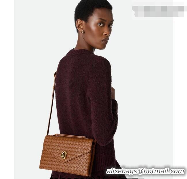 Most Popular Bottega Veneta Knot Lock Cross-body Bag in Intrecciato Leather 817191 Amber Brown 2026