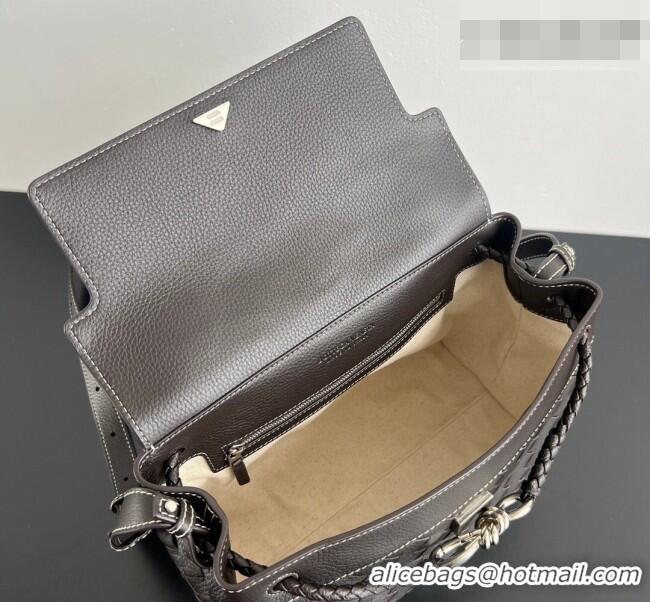Classic Discount Bottega Veneta Men's Small Andiamo Messenger Bag in Intrecciato Grained Leather 815781 Fondant Brown 20