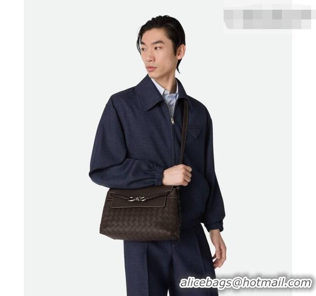 Classic Discount Bottega Veneta Men's Small Andiamo Messenger Bag in Intrecciato Grained Leather 815781 Fondant Brown 20