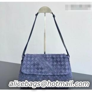 Top Grade Bottega Veneta Giorno Shoulder Bag in Intrecciato Suede 857657 Navy Blue 2026