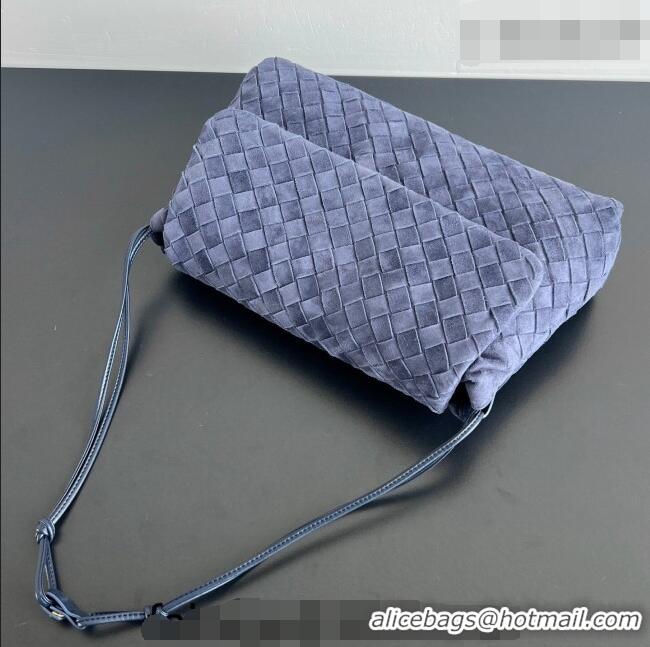 Top Grade Bottega Veneta Giorno Shoulder Bag in Intrecciato Suede 857657 Navy Blue 2026