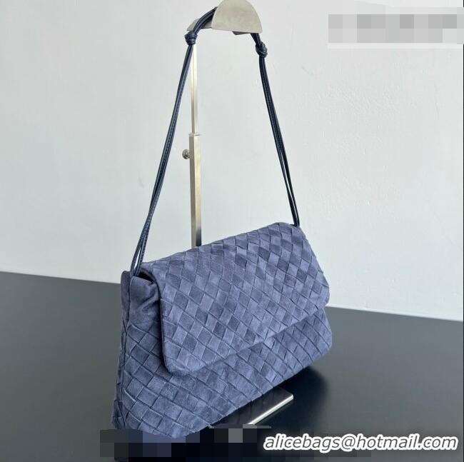 Top Grade Bottega Veneta Giorno Shoulder Bag in Intrecciato Suede 857657 Navy Blue 2026