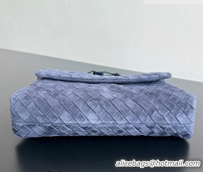 Top Grade Bottega Veneta Giorno Shoulder Bag in Intrecciato Suede 857657 Navy Blue 2026