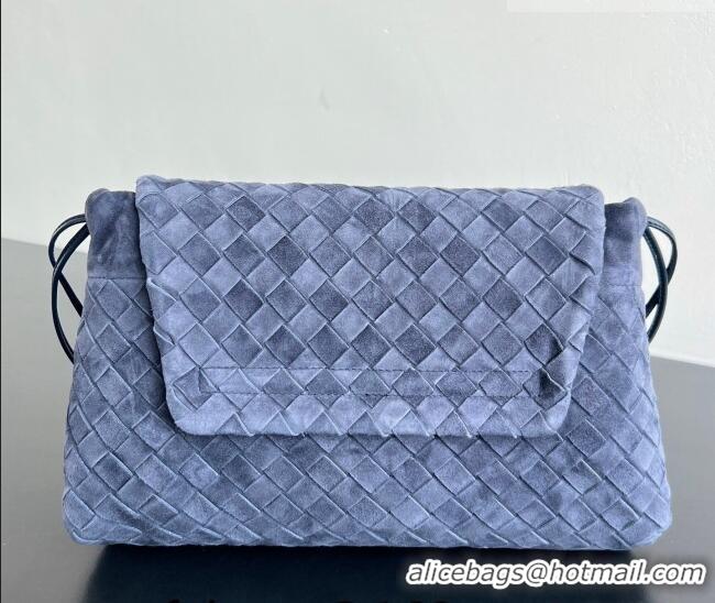 Top Grade Bottega Veneta Giorno Shoulder Bag in Intrecciato Suede 857657 Navy Blue 2026