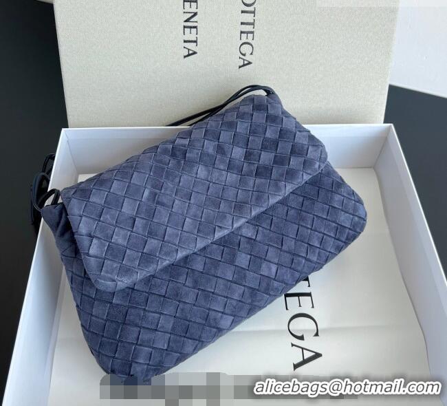 Top Grade Bottega Veneta Giorno Shoulder Bag in Intrecciato Suede 857657 Navy Blue 2026