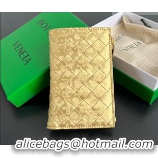 Good Quality Bottega Veneta Medium Bi-Fold Wallet in Intrecciato Leather 667468 Frog Gold 2026
