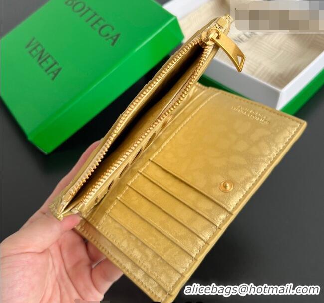 Good Quality Bottega Veneta Medium Bi-Fold Wallet in Intrecciato Leather 667468 Frog Gold 2026