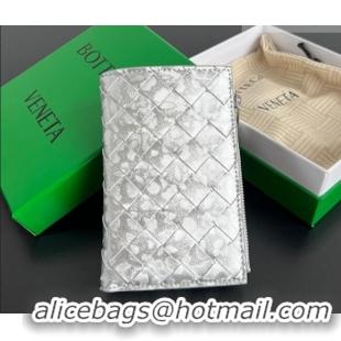Top Grade Bottega Veneta Medium Bi-Fold Wallet in Intrecciato Leather 667468 Frog Silver 2026