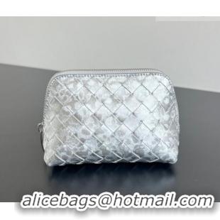 Good Taste Bottega Veneta Intrecciato Lamina Satin Leather Beauty Pouch 764044 Silver 2026