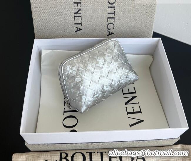 Good Taste Bottega Veneta Intrecciato Lamina Satin Leather Beauty Pouch 764044 Silver 2026
