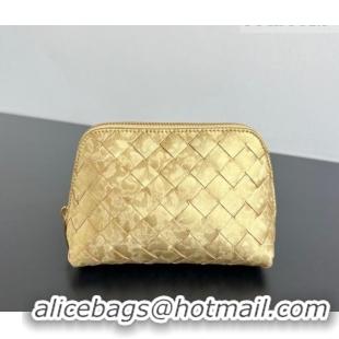 Best Quality Bottega Veneta Intrecciato Lamina Satin Leather Beauty Pouch 764044 Gold 2026
