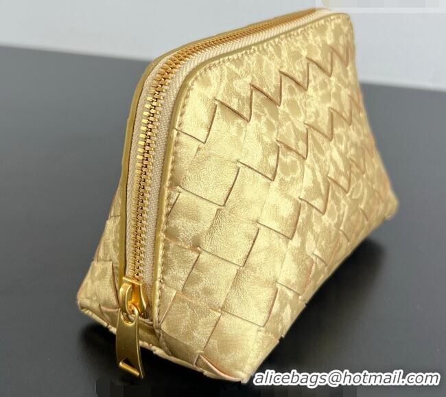 Best Quality Bottega Veneta Intrecciato Lamina Satin Leather Beauty Pouch 764044 Gold 2026